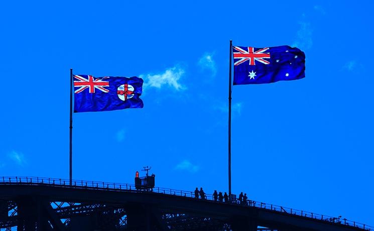  Drapeaux de l'Australie et de la Nouvelle-Zélande en berne en hommage au prince Philip