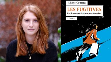 Hélène Coutard et la couverture de son livre Les Fugitives