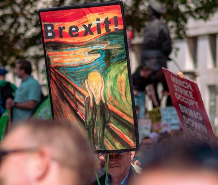 Une affiche reprenant le Cri de Munch avec "Brexit ! " écrit dessus