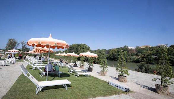 Des chaises longues et transats sur l'herbe