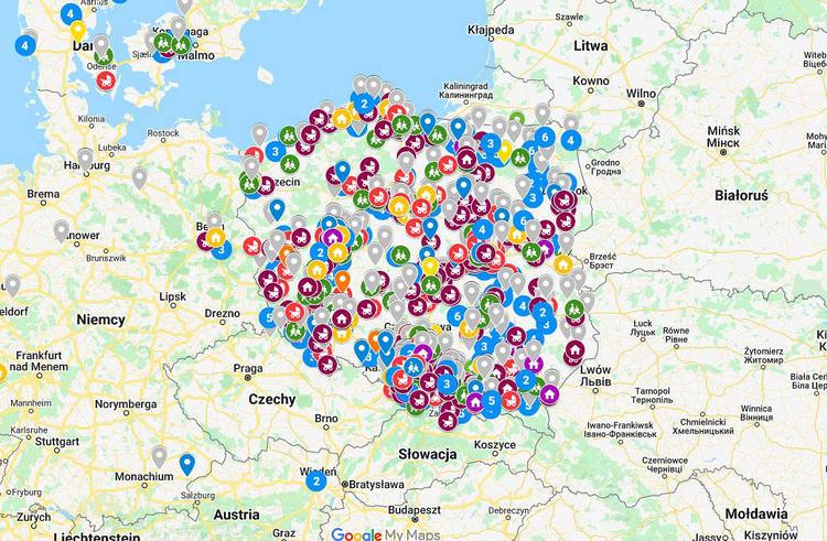 Carte des hébergements en Pologne Allemagne