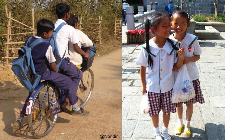 3 garçons indiens et 2 fillettes chinoises