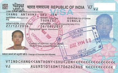 Un visa de touriste pour l'Inde