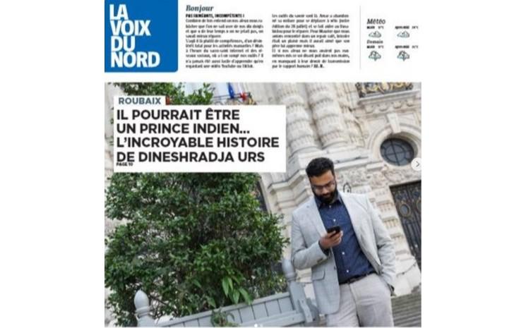 Article de la Voix du Nord titrant sur un Grenoblois qui aurait pu être roi en Inde