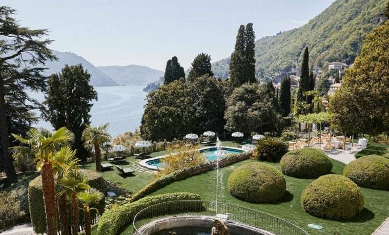 jardin et piscine vue sur le lac de Côme