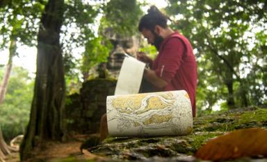 Raphael Seyfried Portrait - Dessin sur rouleau à la porte nord d'Angkor Thom