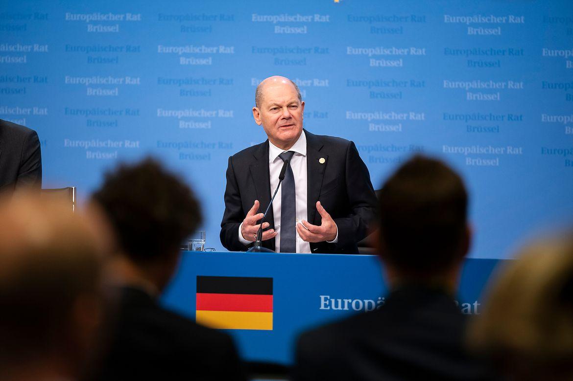 Scholz lors d'un discours à Bruxelles